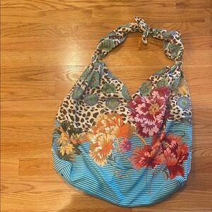 Johnny Was Multicolor Floral and Leopard Hobo Bag